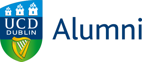 A blue and green logo for alumni.